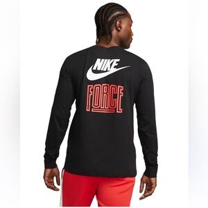 Nike Force Men's Black and Red Long Sleeve Tee